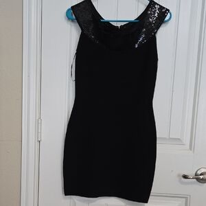Guess Black Sequin-Trim Mini Dress